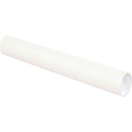 THE PACKAGING WHOLESALERS Mailing Tubes With Caps, 3" Dia. x 48"L, 0.08" Thick, White, 24/Pack P3048W